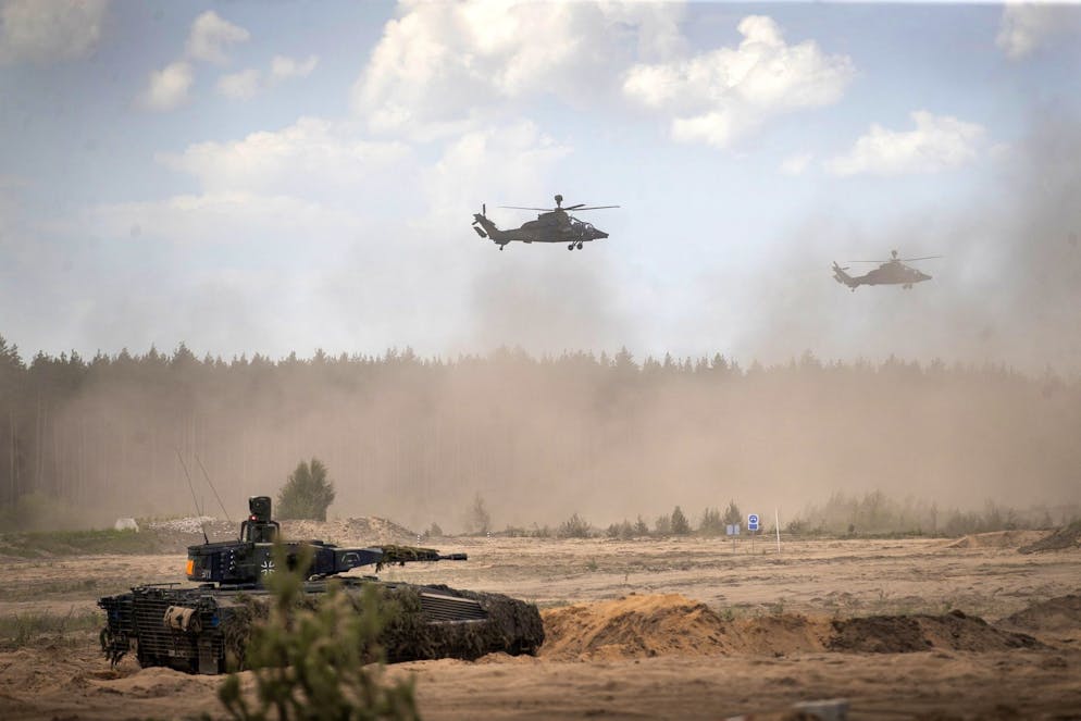 Deutsche Truppen während des Manövers Grand Quadriga 2024 im Mai 2024 in Pabrade in Litauen.