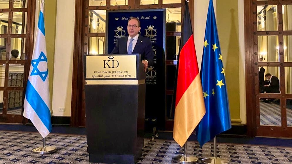 Federal Minister of the Interior Alexander Dobrindt (CSU) speaks at a press conference at the King David Hotel. He signed a cyber and security pact with Israeli Prime Minister B. Netanyahu. Photo: Cindy Riechau/dpa