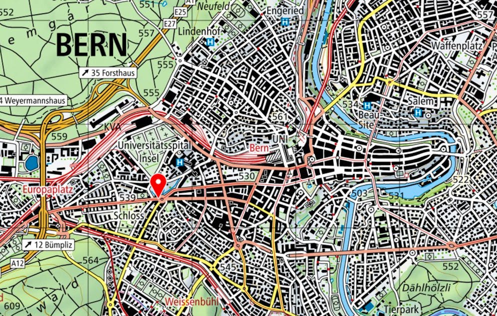 Der Loryplatz befindet sich in der Nähe des Inselspitals.