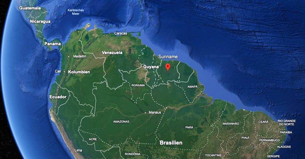 Lage von Suriname in Südamerika.