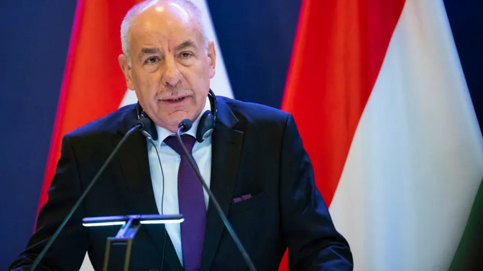 ARCHIV - Tamás Sulyok (Fidesz), Präsident von Ungarn, spricht anlässlich des 35. Jahrestags des Paneuropäischen Picknicks. Foto: Sebastian Christoph Gollnow/dpa