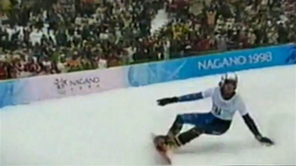 Bronze in Nagano 1998. Hier verewigt sich Snowboard-Legende Ueli Kestenholz in den Geschichtsbüchern