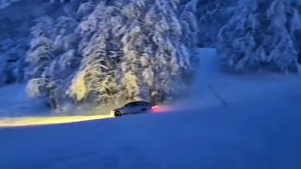 With the car on the ski slope. Dangerous wrong turn in France causes horror