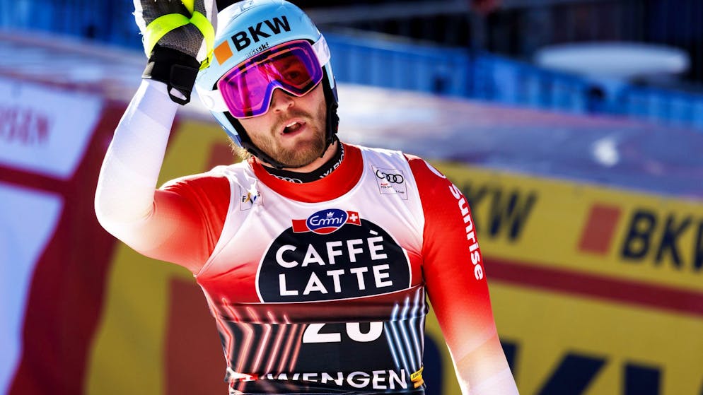 Alexis Monney dans l’arène d’arrivée de la descente de l’année dernière à Wengen (archive).