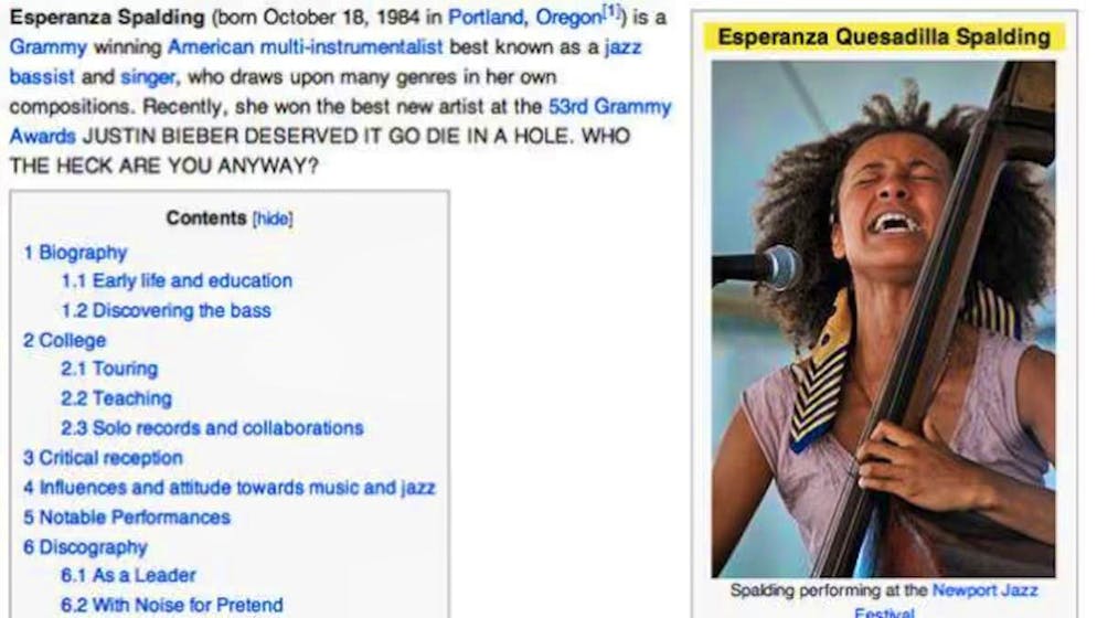 Un fermo immagine dell'allora pagina modificata.