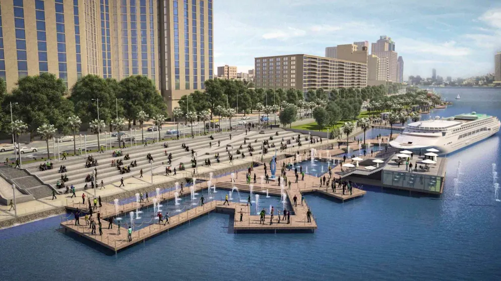 Ein Rendering der Mamsha Ahl Misr («Promenade der Menschen Ägyptens»): Die neue Nil-Promenade in Kairo soll Flanierwege, Cafés und Grünflächen bieten.