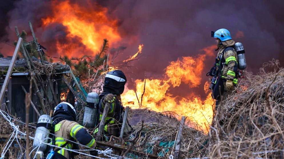 Feuerwehrleute arbeiten daran, einen Brand in Seoul, Südkorea, zu löschen. Foto: Choi Jin-seok/Newsis/dpa