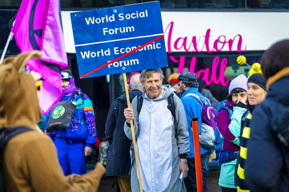A demonstrator on the protest march from Küblis to Davos.