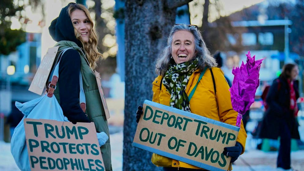 Participants in a demonstration against US President Donald Trump and the WEF in Davos on Sunday.