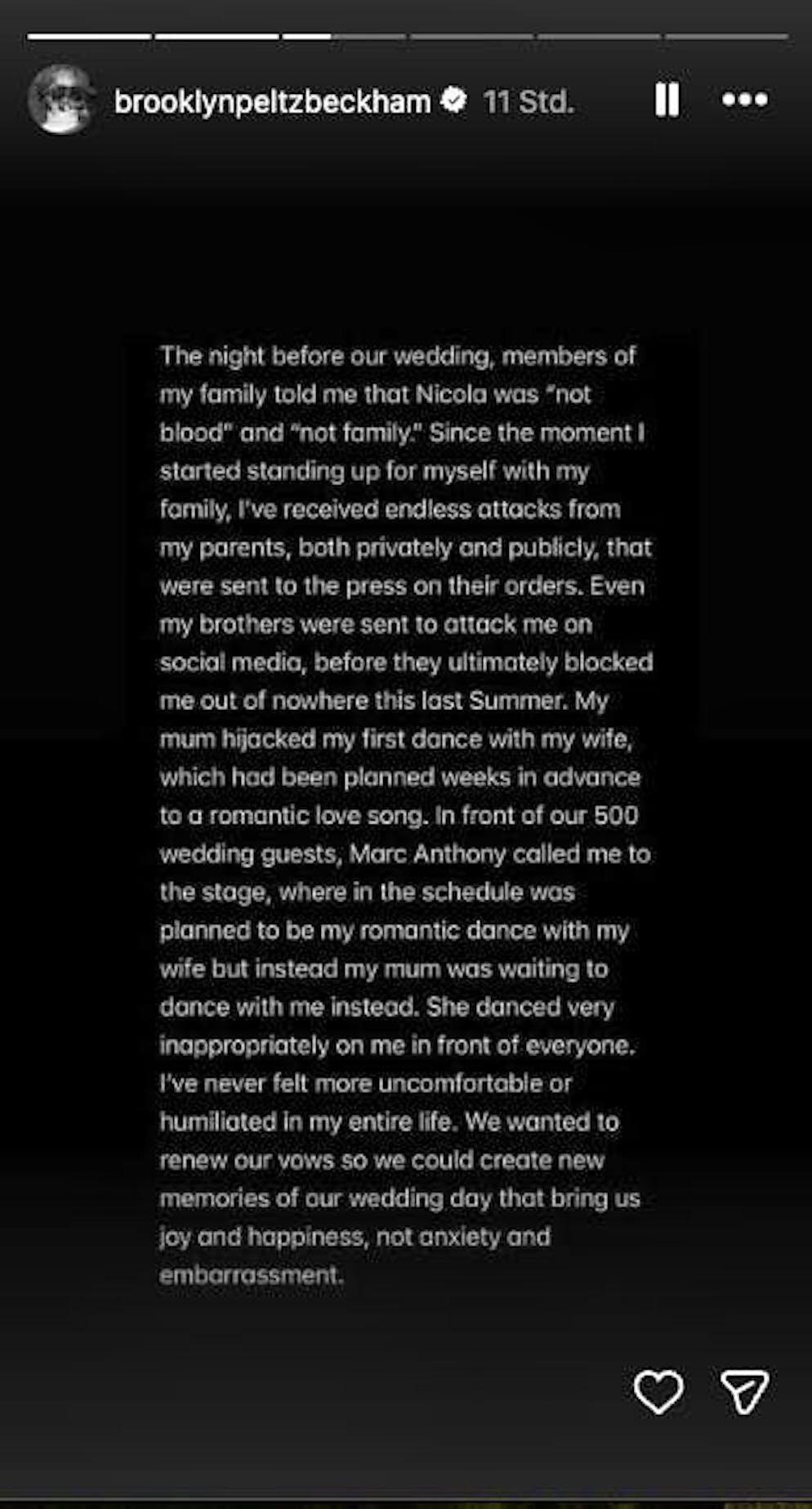 Brookyln Beckham fires back at his family. In the night before the wedding, they were - apparently - already firing shots at Nicola.