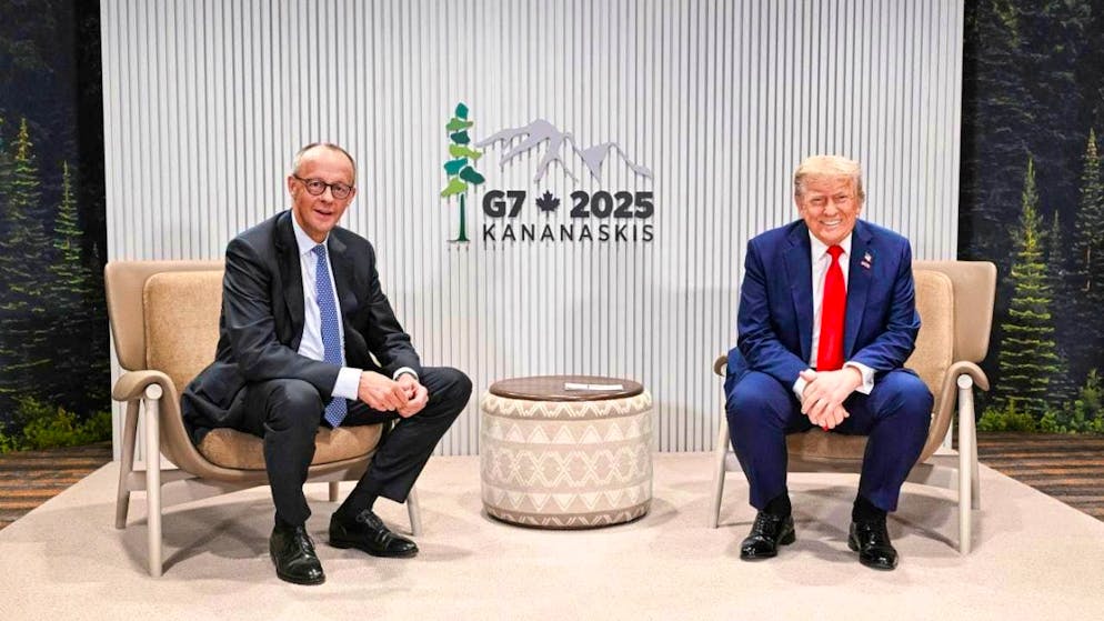 HANDOUT - German Chancellor Friedrich Merz and US President Donald Trump at the G7 summit in Canada (archive photo). Photo: Guido Bergmann/Bundesregierung/dpa - ATTENTION: For editorial use only in connection with current reporting and only with full reference to the above credit