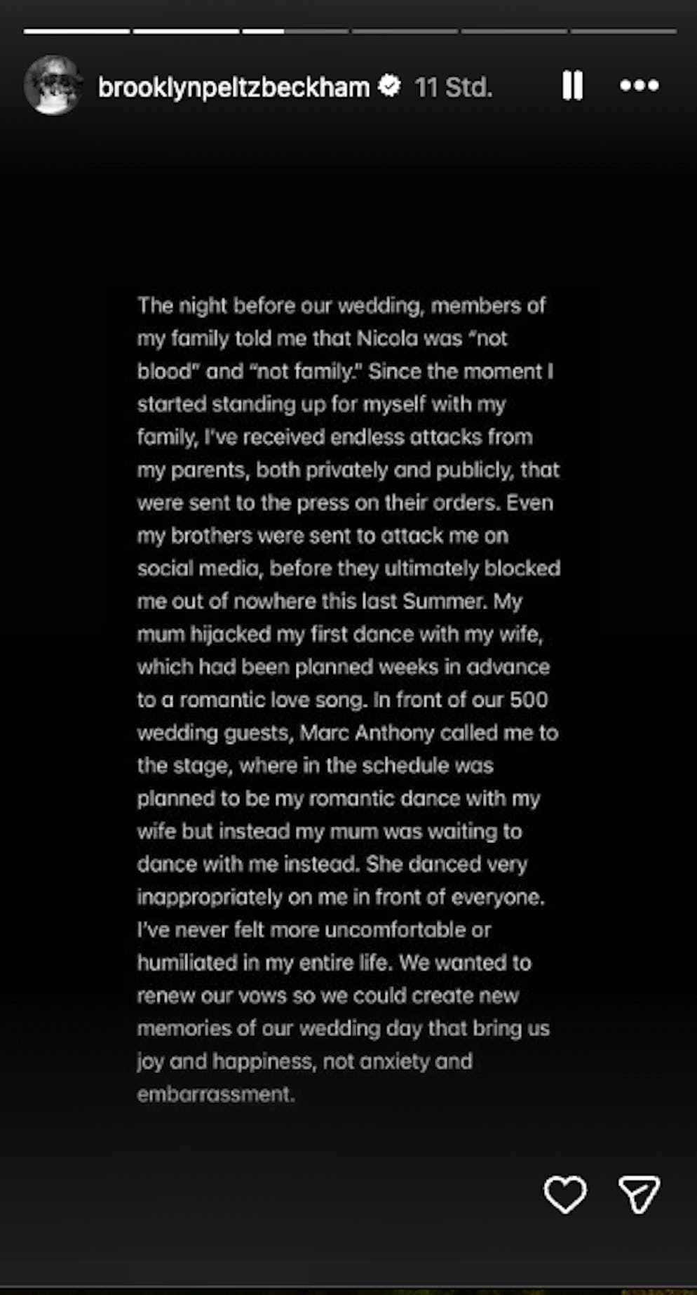 Brookyln Beckham schiesst scharf gegen seine Familie. In der Nach vor der Hochzeit wurde – anscheinend – schon gegen Nicola geschossen.