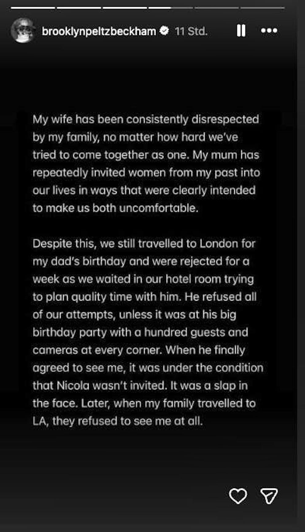 Brookyln Beckham fires back at his family. No matter how hard my wife tried to make friends with my family, it just didn't work out.