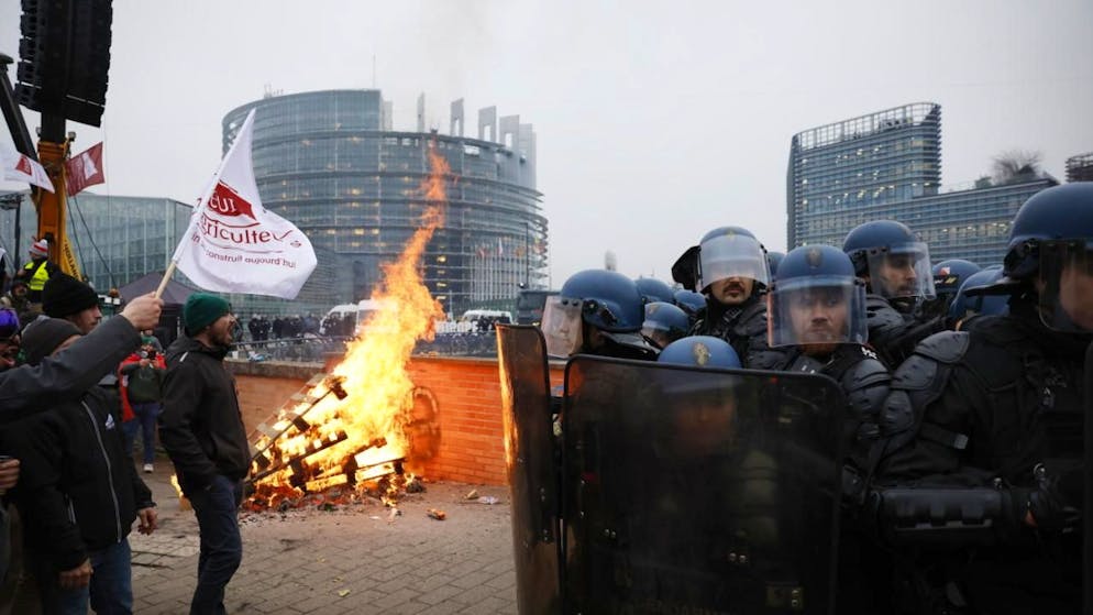 Des milliers d'agriculteurs ont manifesté mardi devant le Parlement européen contre l'accord avec le Mercosur.