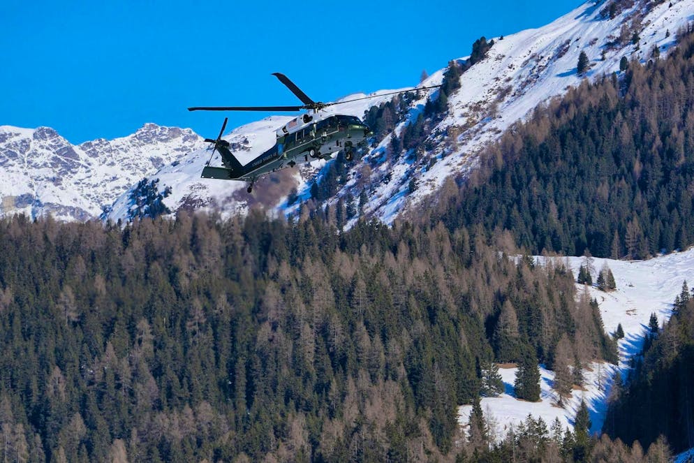 Trump's arrival in Davos in pictures. Trump flew to the WEF from Zurich Airport in the Marine One helicopter.