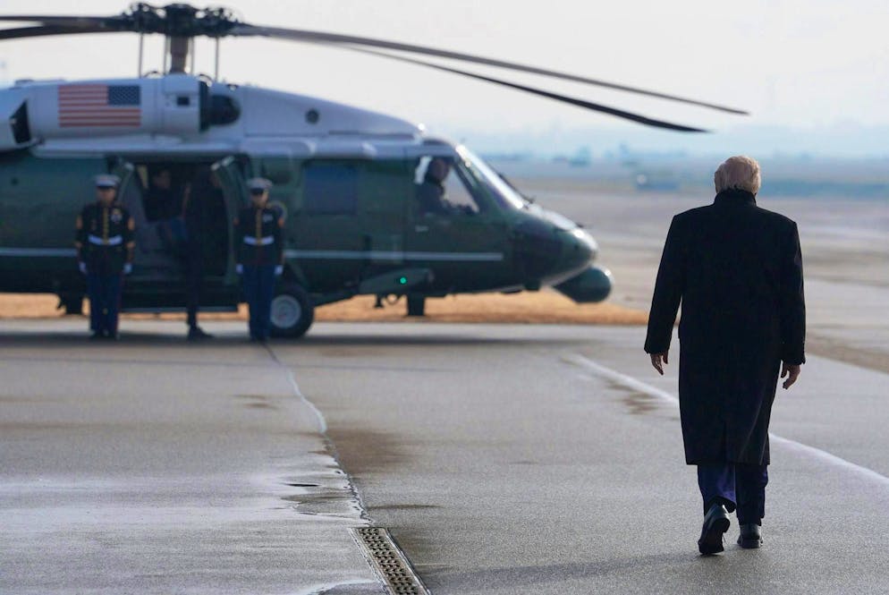 Donald Trump arrives in Zurich. The US government's Marine One helicopter took Trump on to Davos.