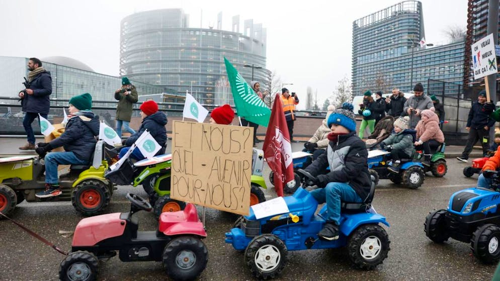 Des centaines d'agriculteurs étaient réunis à Strasbourg, à bord de tracteurs, pour dire leur hostilité à l'accord, signé samedi au Paraguay.