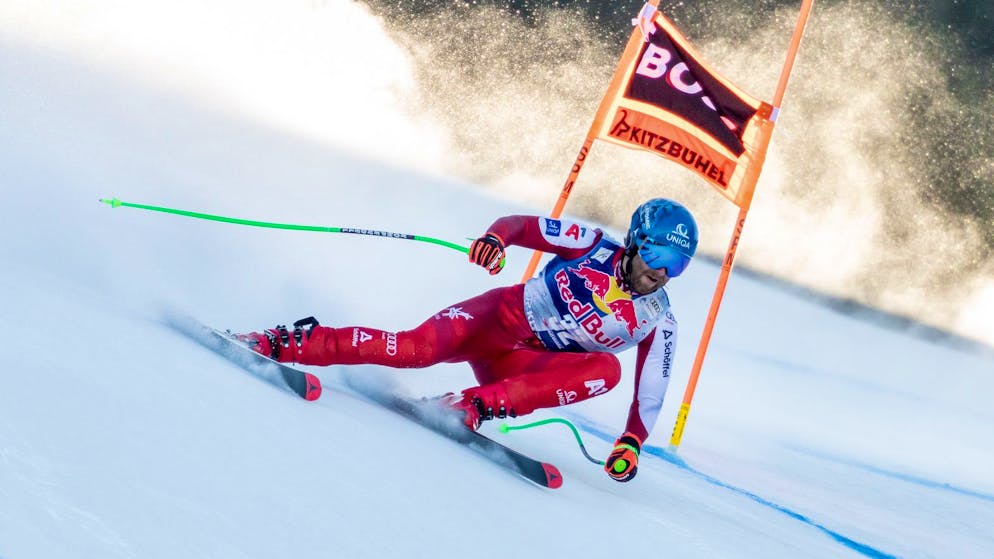 Marco Schwarz sur la Streif à l'entraînement.