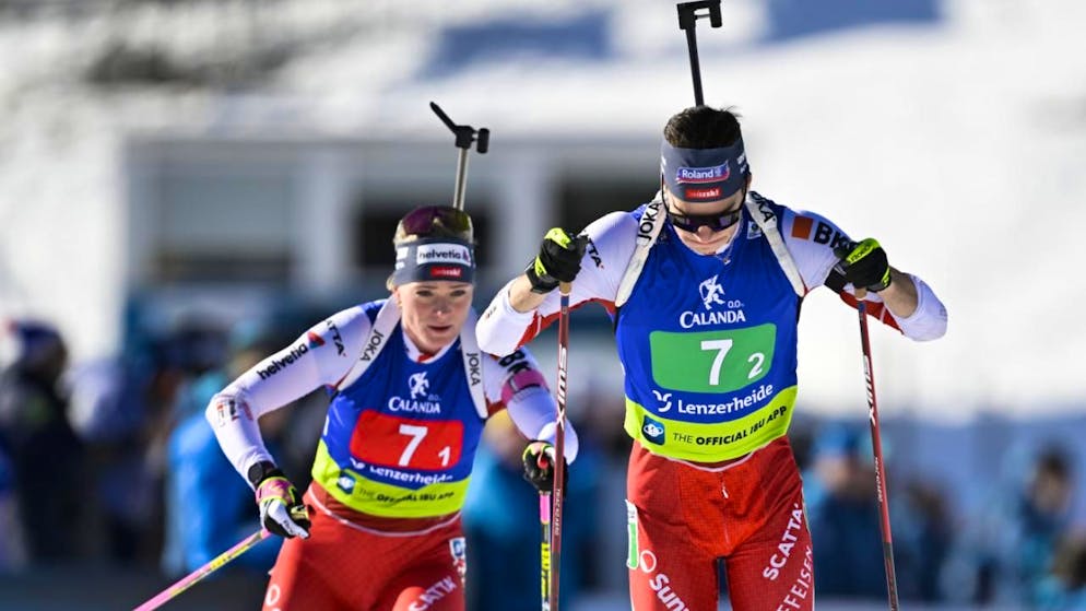 Amy Baserga (links) und Niklas Hartweg gehören zu den zehn von Swiss Olympic selektionierten Biathletinnen und Biathleten für die Winterspiele in Mailand-Cortina