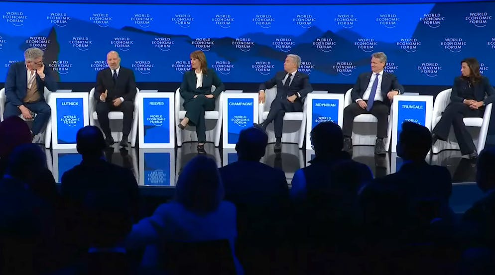 «Was gut für Amerika ist, ist gut für die Welt», sagt Howard Lutnick. Das Podium ist davon nicht beeindruckt.