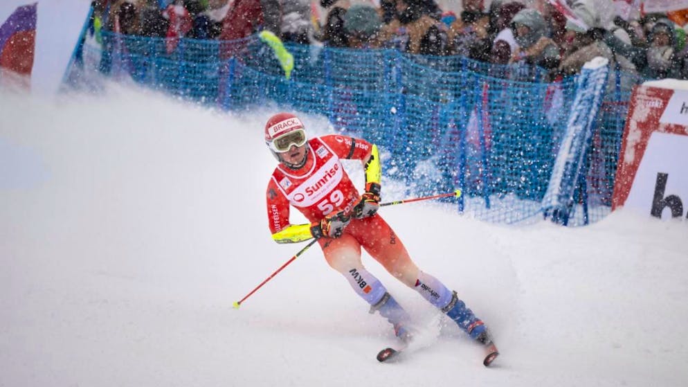 Sandro Zurbrügg - hier im Zielraum von Adelboden vor knapp zwei Wochen - ist im Europacup sehr erfolgreich unterwegs