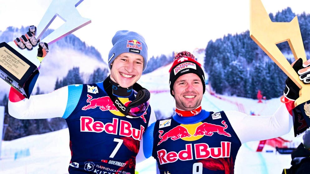 Beat Feuz (r.) won on the Streiff in 2022 ahead of Marco Odermatt.
