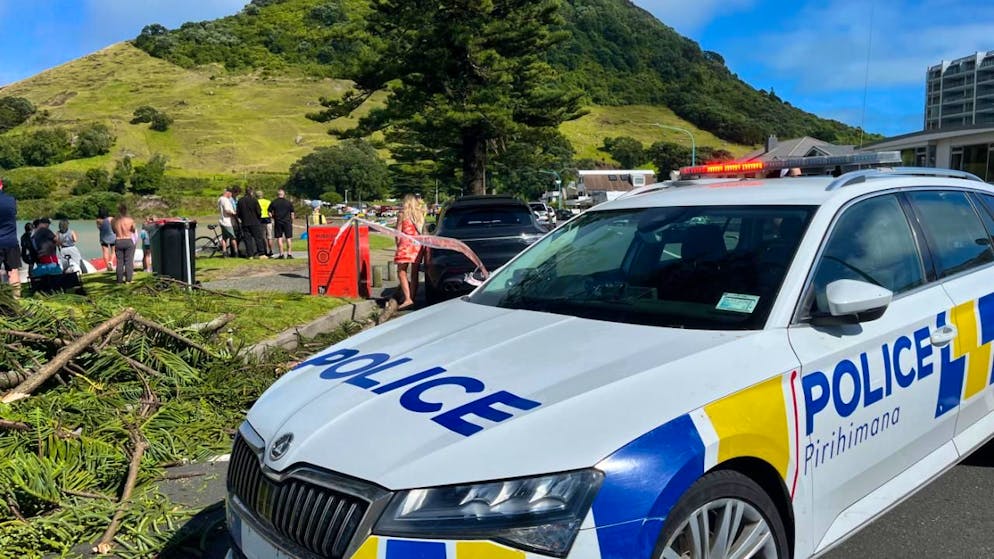 HANDOUT - Rettungskräfte und Schaulustige begutachten den Schauplatz nach einem Erdrutsch auf einem Campingplatz. Foto: STUFF/STUFF/AP/dpa - ACHTUNG: Nur zur redaktionellen Verwendung bis zum 05.02.2026 und nur mit vollständiger Nennung des vorstehenden Credits