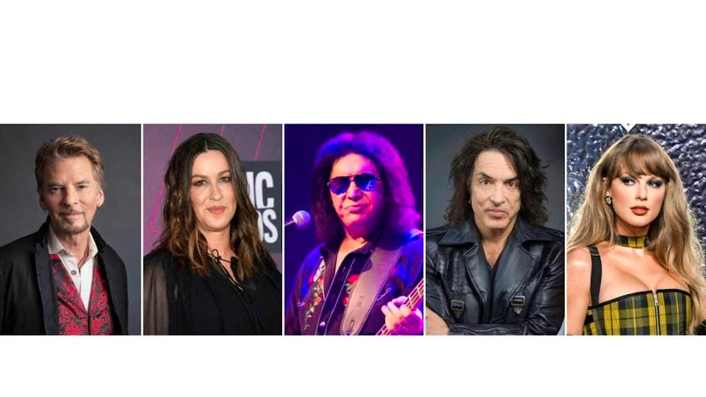 In addition to Taylor Swift (right), other musicians will be inducted into the Songwriters Hall of Fame (from left): Kenny Loggins, Alanis Morissette, Gene Simmons and Paul Stanley.