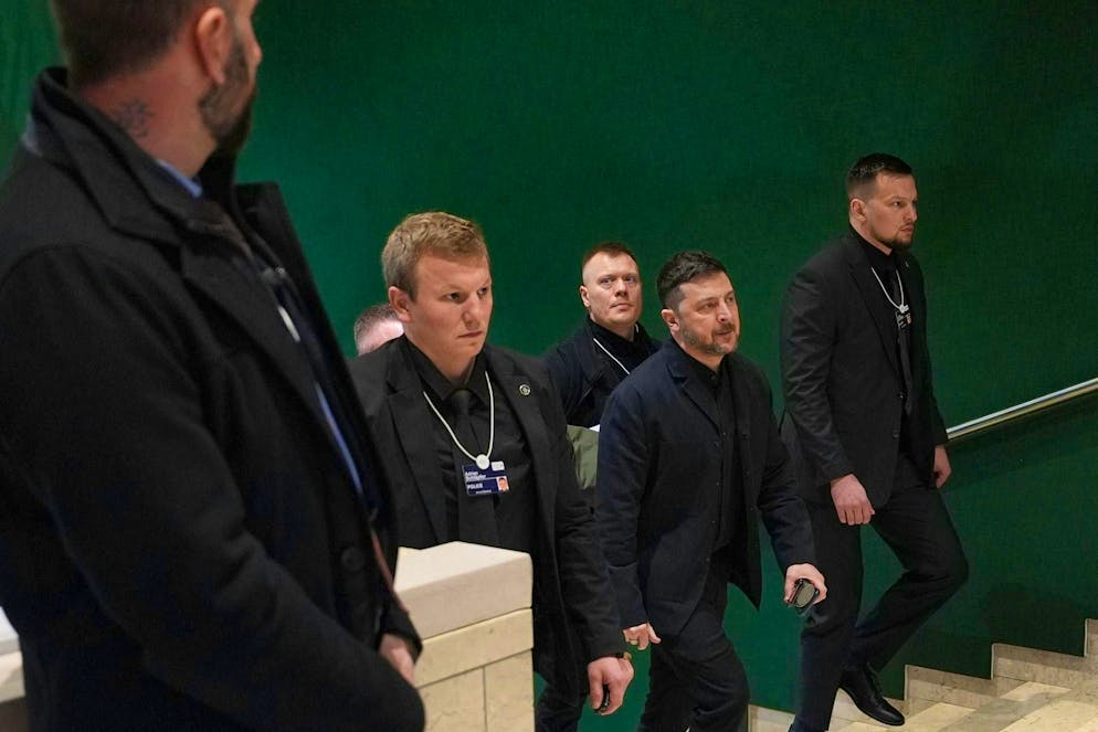 Ukrainian President Volodymyr Zelensky arrives at the WEF.