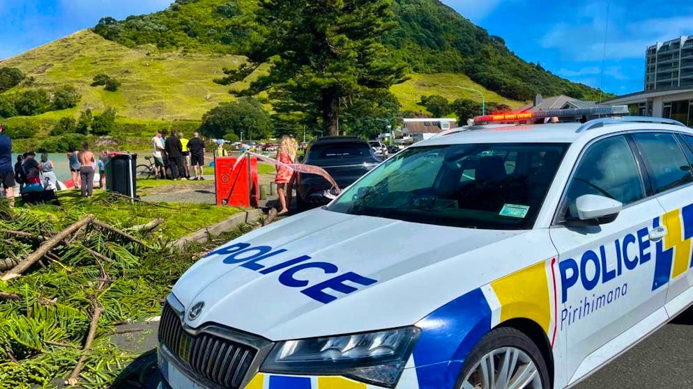 HANDOUT - Rescue workers and onlookers survey the scene after a landslide at a campsite. Photo: STUFF/STUFF/AP/dpa - ATTENTION: For editorial use only until 05.02.2026 and only with full attribution of the above credit