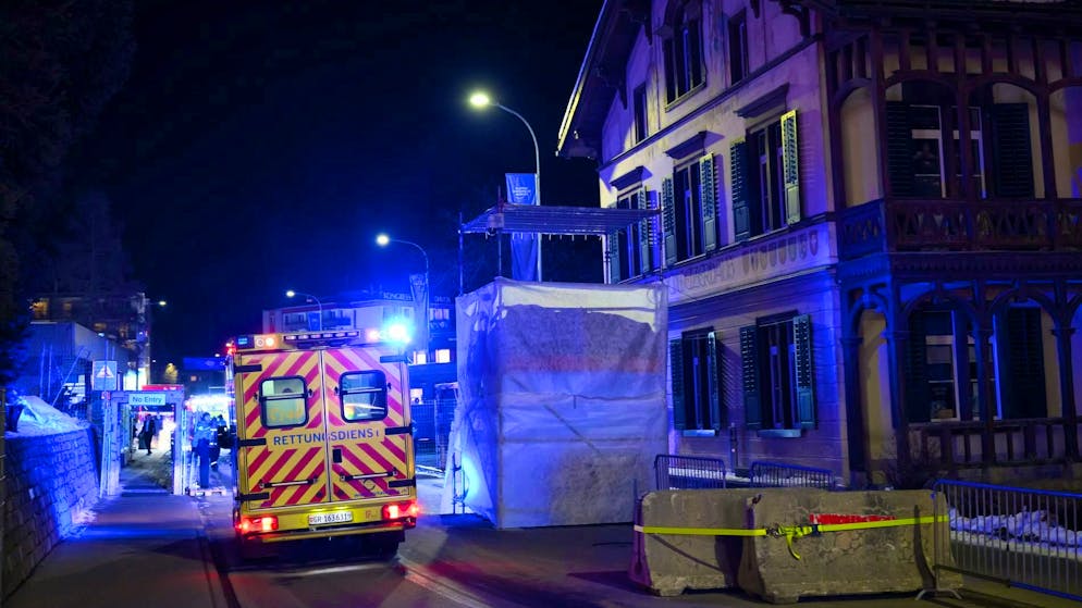 Ambulances and rescue workers on their way to the Davos Congress Center on Wednesday evening.
