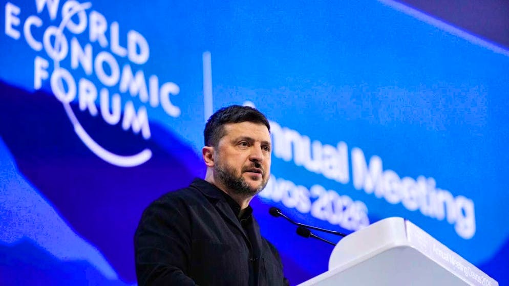 Ukrainian President Volodymyr Zelensky speaks at the annual meeting of the World Economic Forum (WEF). Photo: Markus Schreiber/AP/dpa