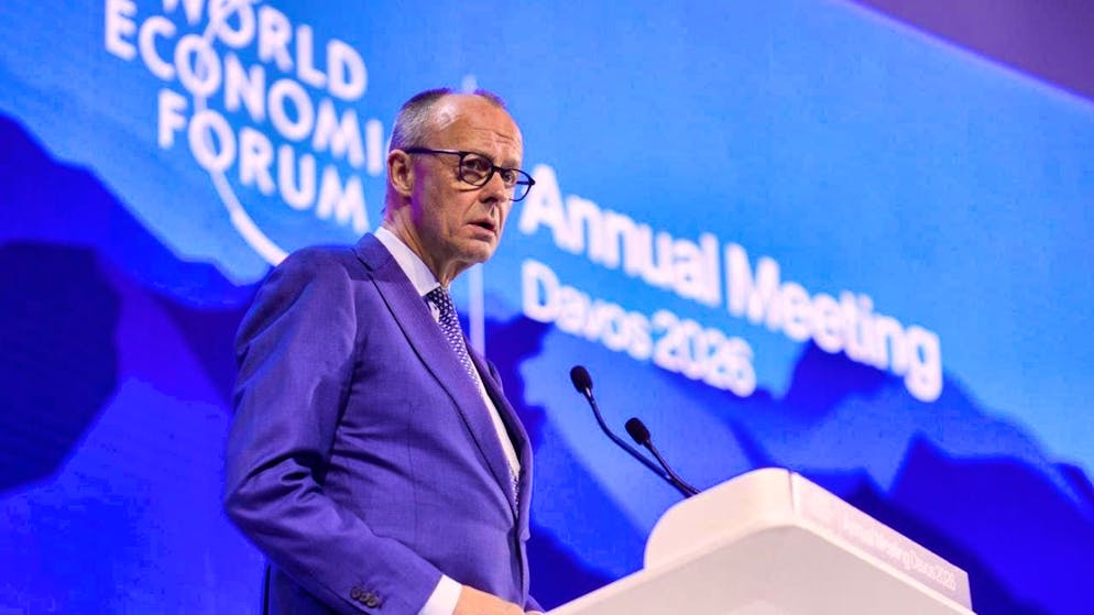 German Chancellor Friedrich Merz (CDU) speaks during the annual meeting of the World Economic Forum. Photo: Markus Schreiber/AP/dpa