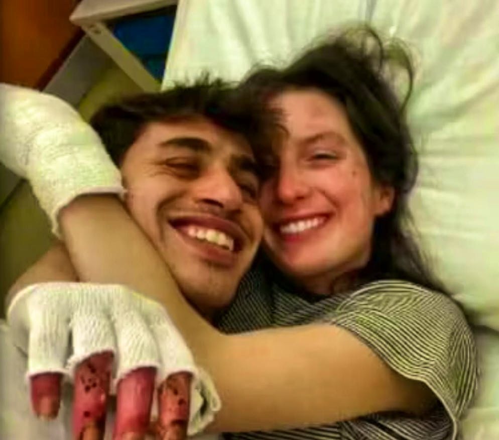 Eleonora Palmieri with her partner in hospital. 