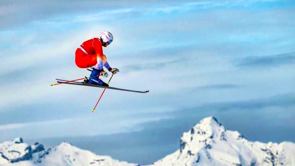 Ski cross racer Tobias Baur finishes third on the podium in Veysonnaz