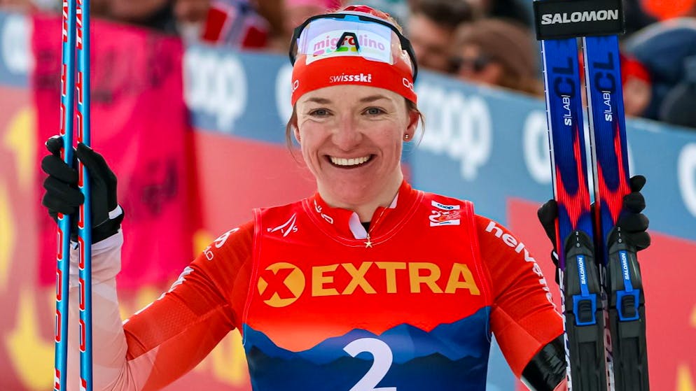 Cross-country sprint. Nadine Fähndrich greets from the podium at the main Olympic rehearsal