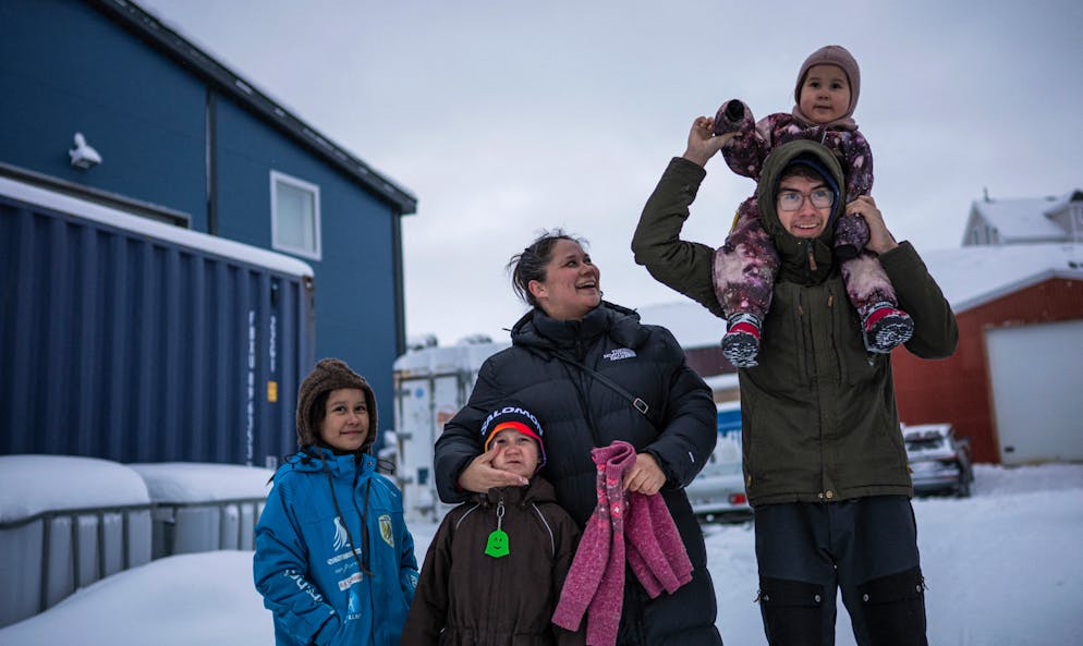 Lykke Lynge et ses enfants photographiés à Nuuk, au Groenland, le 19 janvier 2026. 