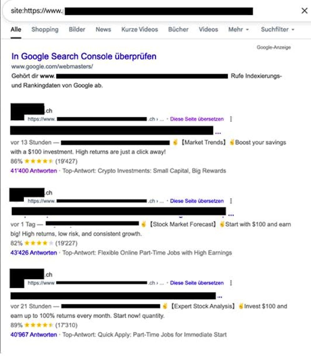 Les résultats falsifiés de la recherche Google avec le bon titre, mais avec une description inappropriée.