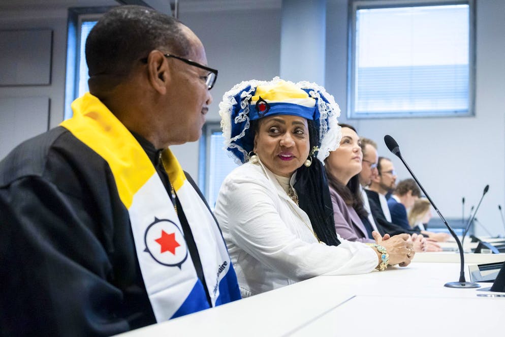 Les plaignants lors du verdict rendu dans le cadre du procès intenté par eux-mêmes et Greenpeace contre le gouvernement néerlandais devant le tribunal de district de La Haye, aux Pays-Bas, le 28 janvier 2026.