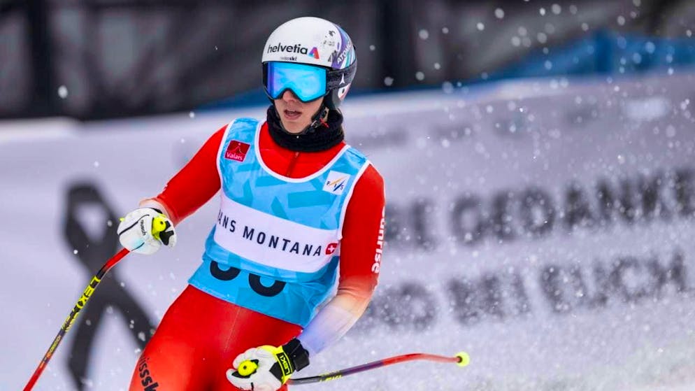 World Championships dress rehearsal in Crans-Montana with a special setting - Gallery. Malorie Blanc swings off in the finish area in Crans-Montana after the first downhill training session.