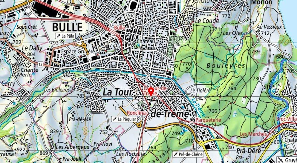 La Tour-de-Trême is located south of Bulle FR.