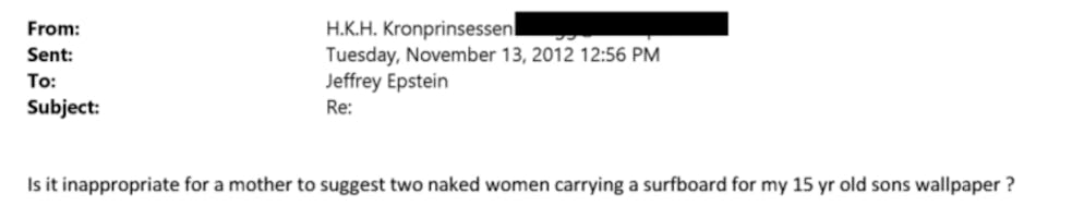 Hier schreibt Mette-Marit Epstein, ob es «unangemessen» sei, ihrem damals 15-jährigen Sohn als Handyhintergrund ein Bild von «zwei nackten Frauen mit einem Surfbrett» vorzuschlagen.