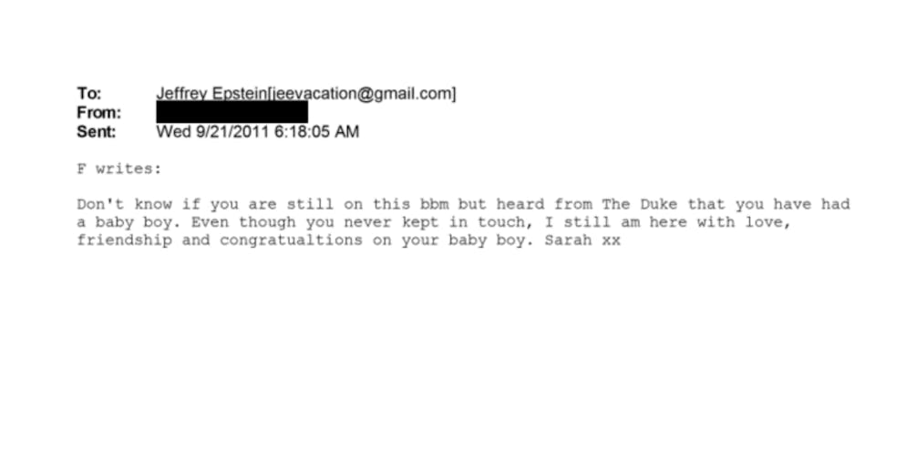 Sarah Ferguson gratuliert Epstein zu seinem «Baby Boy».