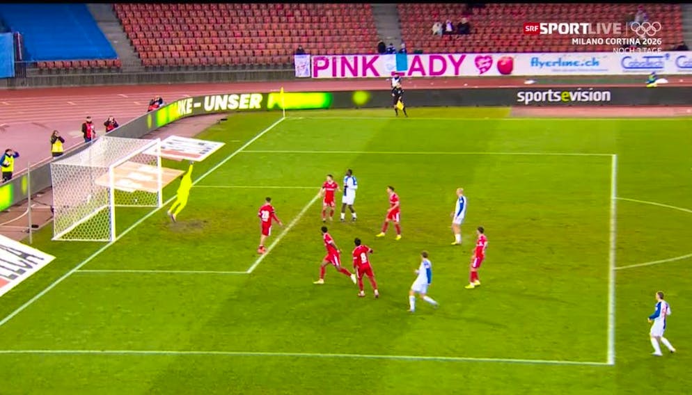 Asp Jensen flicks the ball into the right-hand corner.