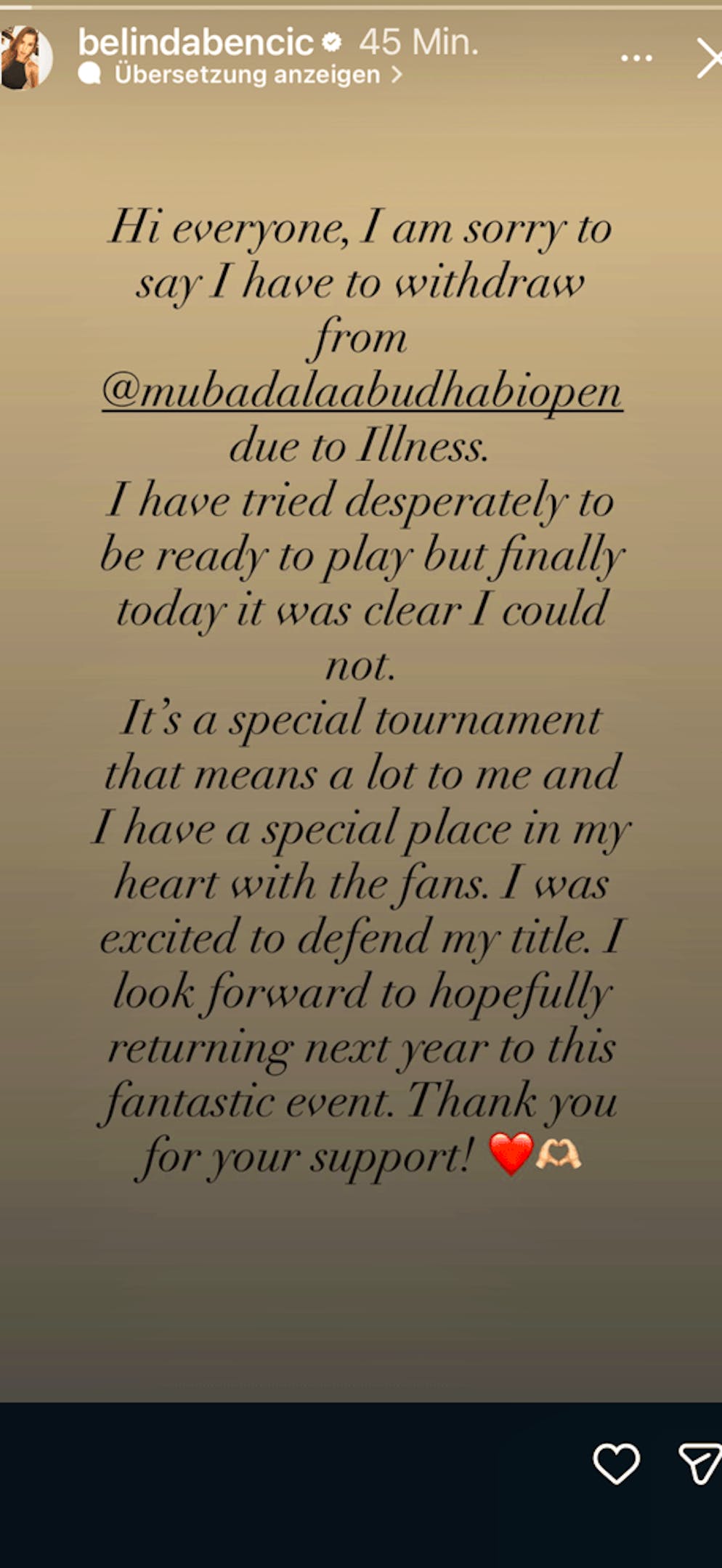 This is how Belinda Bencic explains her withdrawal.