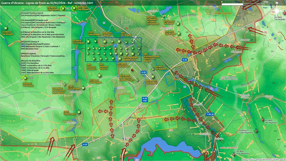 Frontverlauf in Kostjantyniwka laut dem Bluesky-User Poulet Volant.