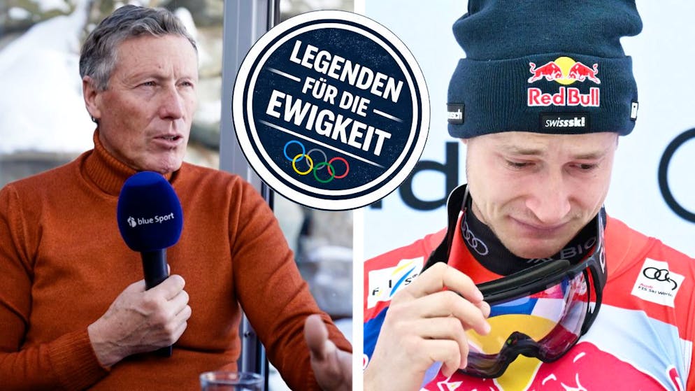 Odis Tränen nach Platz 2 in Kitzbühel. So versuchte Pirmin Zurbriggen im Ziel Odermatts Vater zu trösten