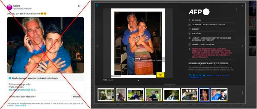 Links: Screenshot von X, 03/02/2026. Rotes Kreuz von AFP hinzugefügt. Rechts, Screenshot von AFP Forum, 03.02.2026.
