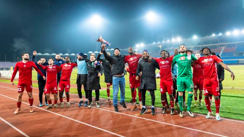 Die Freude von Stade Lausanne-Ouchy nach dem Coup gegen Luzern