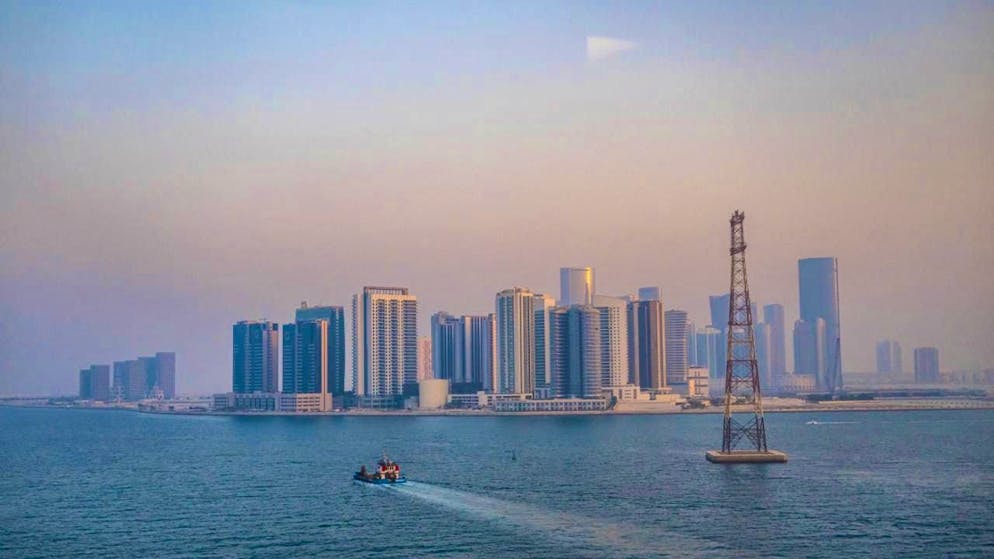 ARCHIVE - The skyscrapers of the Abu Dhabi skyline. (to dpa: "What Chancellor Merz is planning in the Gulf region") Photo: Sina Schuldt/dpa